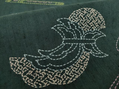平和屋着物●袋帯　紬地　刺し子　総刺繍　楽器文　正絹　逸品　DABD1529ps