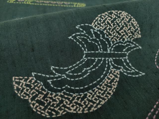 平和屋着物●袋帯　紬地　刺し子　総刺繍　楽器文　正絹　逸品　DABD1529ps