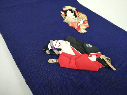 平和屋着物●太鼓柄　京袋帯　紬地　パッチワーク　歌舞伎　羽子板　金銀糸　正絹　逸品　DABD1546ps