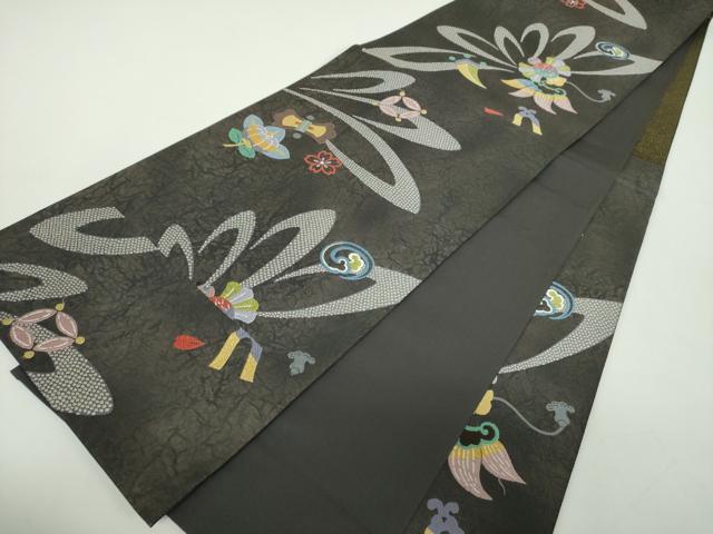 平和屋着物●西陣　高島織物　六通柄袋帯　唐織　青銅箔　宝尽くし花文　福良雀　正絹　逸品　DABD1549ps