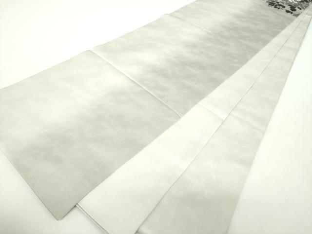平和屋着物●太鼓柄袋帯　枝花文　銀通し地　正絹　逸品　DABD1552ps