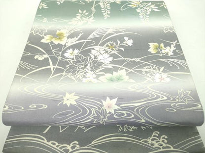 平和屋着物●六通柄袋帯　紬地　藤花房　竜田川花文　正絹　逸品　DABD1557ps