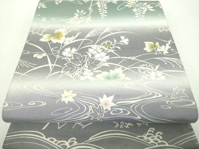 平和屋着物●六通柄袋帯　紬地　藤花房　竜田川花文　正絹　逸品　DABD1557ps