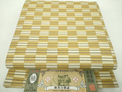 平和屋着物●両面　全通柄袋帯　本場大島紬　変わり市松　証紙付き　正絹　逸品　DABD1562ps