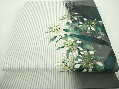 平和屋着物●両面　太鼓柄袋帯　手描き　枝花文　金銀彩　正絹　逸品　DABD1566ps