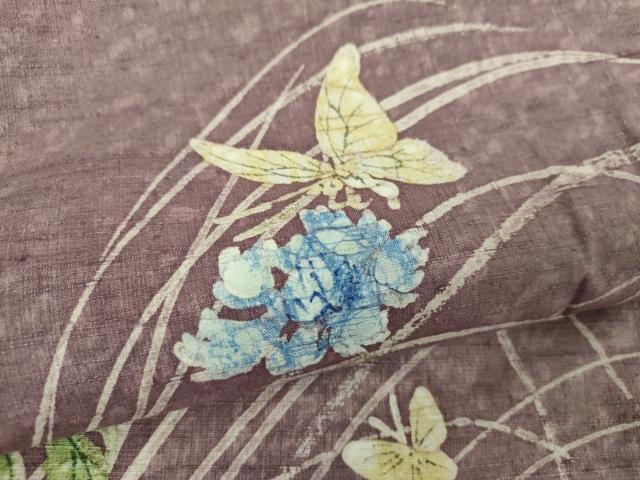 平和屋着物●訪問着　紬地　ろうけつ染め　舞蝶花文　正絹　逸品　DABD1574ps