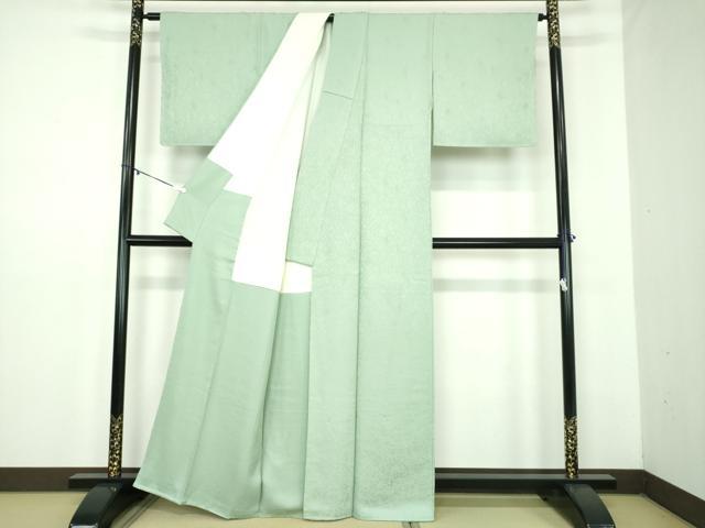 平和屋着物●上質な色無地　牡丹唐草地紋　柳鼠色　正絹　逸品　未使用　DABD1577ps