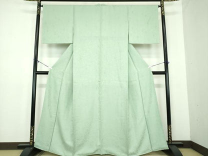 平和屋着物●上質な色無地　牡丹唐草地紋　柳鼠色　正絹　逸品　未使用　DABD1577ps