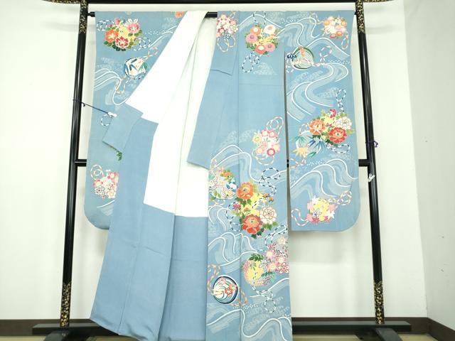平和屋着物●豪華振袖　作家物　刺繍　型染　立波吉祥花丸文　鬼しぼ縮緬　金彩　正絹　逸品　DABD1580ps
