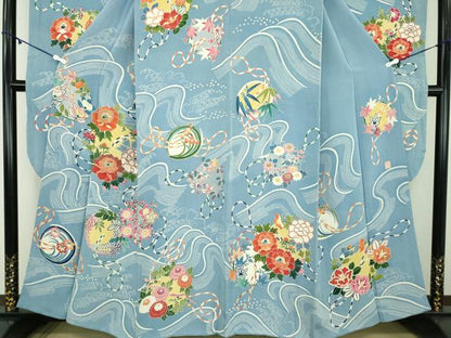 平和屋着物●豪華振袖　作家物　刺繍　型染　立波吉祥花丸文　鬼しぼ縮緬　金彩　正絹　逸品　DABD1580ps