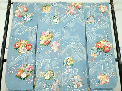 平和屋着物●豪華振袖　作家物　刺繍　型染　立波吉祥花丸文　鬼しぼ縮緬　金彩　正絹　逸品　DABD1580ps