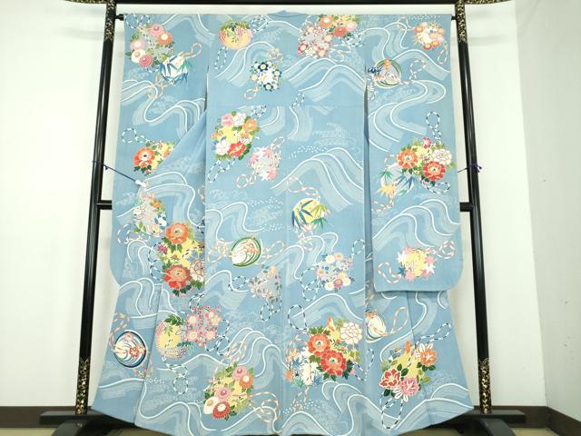 平和屋着物●豪華振袖　作家物　刺繍　型染　立波吉祥花丸文　鬼しぼ縮緬　金彩　正絹　逸品　DABD1580ps
