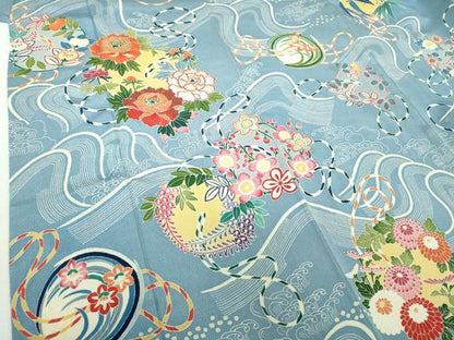 平和屋着物●豪華振袖　作家物　刺繍　型染　立波吉祥花丸文　鬼しぼ縮緬　金彩　正絹　逸品　DABD1580ps