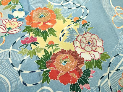 平和屋着物●豪華振袖　作家物　刺繍　型染　立波吉祥花丸文　鬼しぼ縮緬　金彩　正絹　逸品　DABD1580ps