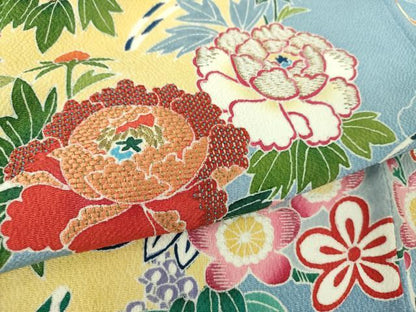 平和屋着物●豪華振袖　作家物　刺繍　型染　立波吉祥花丸文　鬼しぼ縮緬　金彩　正絹　逸品　DABD1580ps