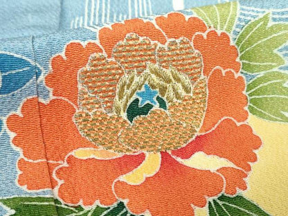 平和屋着物●豪華振袖　作家物　刺繍　型染　立波吉祥花丸文　鬼しぼ縮緬　金彩　正絹　逸品　DABD1580ps