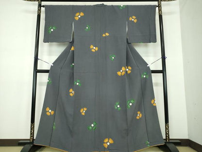 平和屋着物●上質な小紋　絞り　福良雀　金彩　正絹　逸品　DABD1586ps