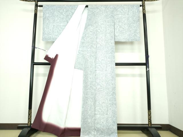 平和屋着物●洗える最高級着物　＜英＞はなぶさ謹製　小紋　墨流し文様　反端付き　逸品　未使用　DABD1587ps