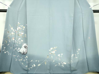 平和屋着物●訪問着　友禅　作家物　手描き　子猫　枝花文　暈し染め　正絹　逸品　DABD1589ps