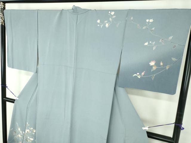 平和屋着物●訪問着　友禅　作家物　手描き　子猫　枝花文　暈し染め　正絹　逸品　DABD1589ps