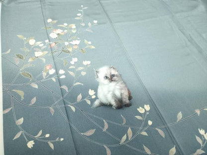 平和屋着物●訪問着　友禅　作家物　手描き　子猫　枝花文　暈し染め　正絹　逸品　DABD1589ps