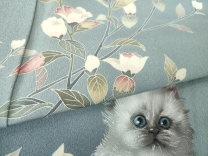 平和屋着物●訪問着　友禅　作家物　手描き　子猫　枝花文　暈し染め　正絹　逸品　DABD1589ps