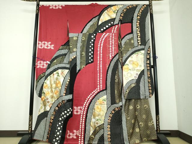 平和屋着物●豪華振袖　駒刺繍　絞り　吉祥花文　金彩　正絹　逸品　DABD1590ps