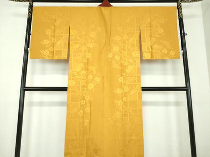 平和屋着物●上質な長襦袢　無双仕立て　半衿刺繍　飛鶴桜地紋　山吹茶色　やまと誂製　正絹　逸品　DABD1596ps