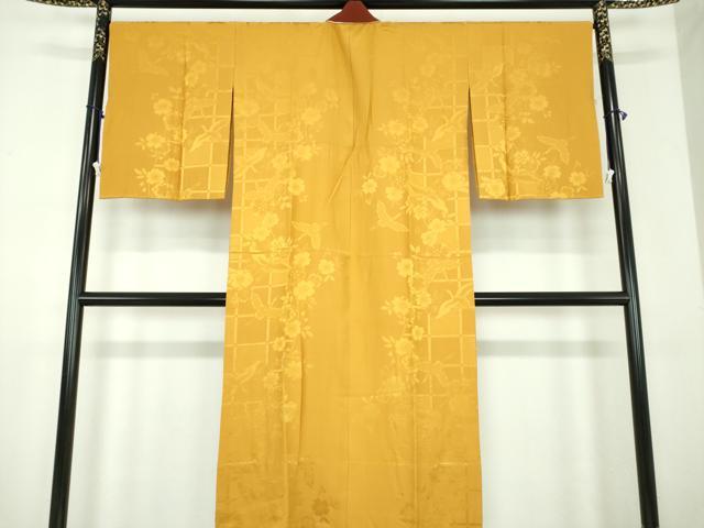 平和屋着物●上質な長襦袢　無双仕立て　半衿刺繍　飛鶴桜地紋　山吹茶色　やまと誂製　正絹　逸品　DABD1596ps
