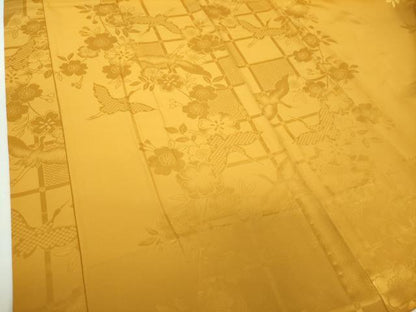 平和屋着物●上質な長襦袢　無双仕立て　半衿刺繍　飛鶴桜地紋　山吹茶色　やまと誂製　正絹　逸品　DABD1596ps