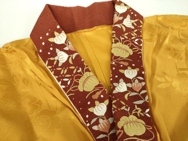 平和屋着物●上質な長襦袢　無双仕立て　半衿刺繍　飛鶴桜地紋　山吹茶色　やまと誂製　正絹　逸品　DABD1596ps 平和屋着物○上質な長襦袢 無双仕立て 半衿刺繍 飛鶴桜地紋