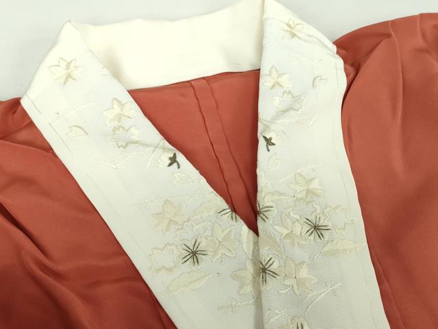 平和屋着物●上質な長襦袢　無双仕立て　半衿刺繍　銀朱色　正絹　逸品　未使用　DABD1608ps