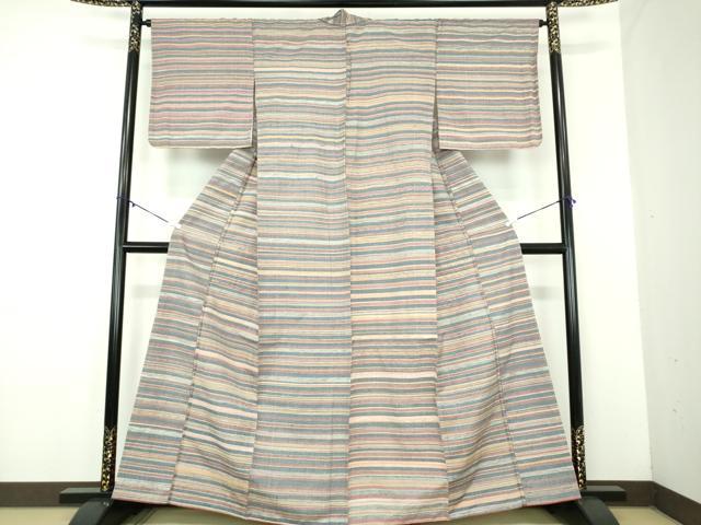 平和屋着物●上質な紬　横段文　鈴乃屋扱い　正絹　逸品　未使用　DABD1611ps