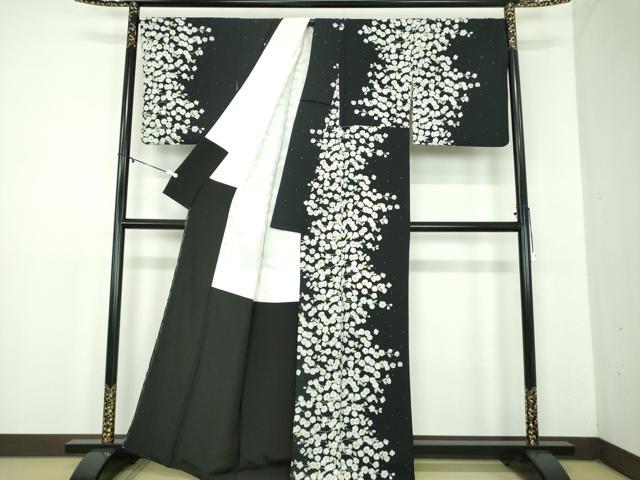 平和屋着物●上質な小紋　辻が花　黒地　正絹　逸品　DABD1613ps