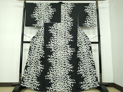 平和屋着物●上質な小紋　辻が花　黒地　正絹　逸品　DABD1613ps