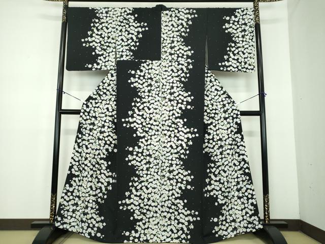 平和屋着物●上質な小紋　辻が花　黒地　正絹　逸品　DABD1613ps