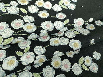 平和屋着物●上質な小紋　辻が花　黒地　正絹　逸品　DABD1613ps