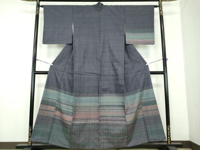 平和屋着物●訪問着　紬地　格子　正絹　逸品　DABD1614ps