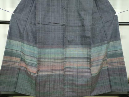 平和屋着物●訪問着　紬地　格子　正絹　逸品　DABD1614ps