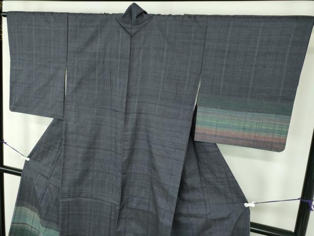平和屋着物●訪問着　紬地　格子　正絹　逸品　DABD1614ps