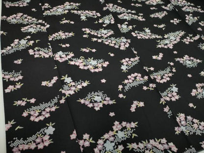 平和屋着物●上質な小紋　鹿の子花文　黒地　正絹　逸品　DABD1616ps