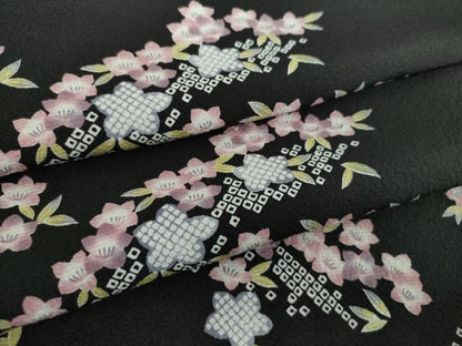 平和屋着物●上質な小紋　鹿の子花文　黒地　正絹　逸品　DABD1616ps