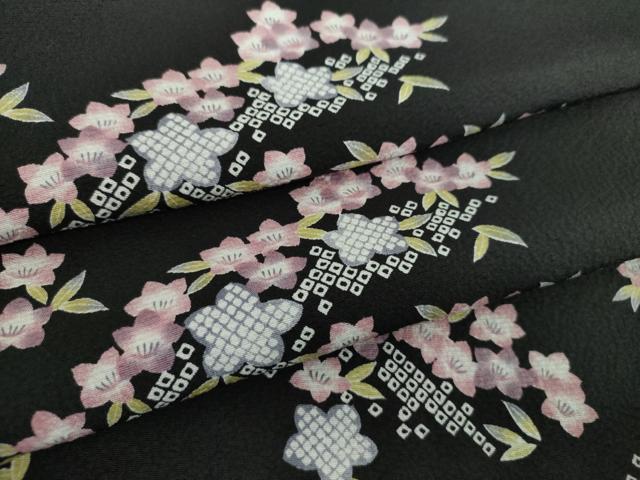 平和屋着物●上質な小紋　鹿の子花文　黒地　正絹　逸品　DABD1616ps