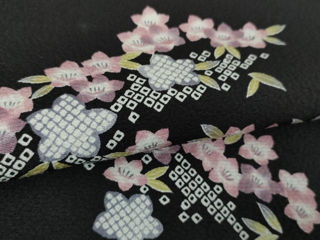 平和屋着物●上質な小紋　鹿の子花文　黒地　正絹　逸品　DABD1616ps