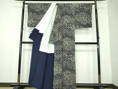 平和屋着物●上質な小紋　本藍　名物裂花文　正絹　逸品　DABD1617ps