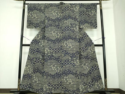 平和屋着物●上質な小紋　本藍　名物裂花文　正絹　逸品　DABD1617ps