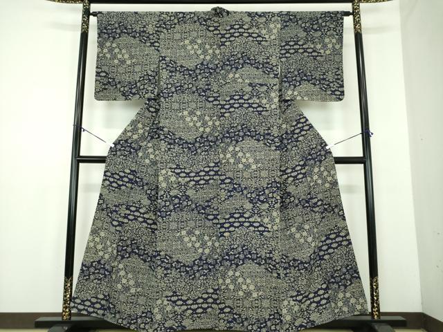 平和屋着物●上質な小紋　本藍　名物裂花文　正絹　逸品　DABD1617ps