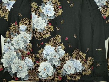 平和屋着物●豪華振袖　刺繍　Luxjewel　牡丹文　黒地　金彩　正絹　逸品　DABD1622ps