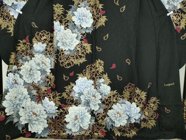 平和屋着物●豪華振袖　刺繍　Luxjewel　牡丹文　黒地　金彩　正絹　逸品　DABD1622ps