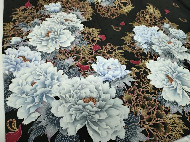 平和屋着物●豪華振袖　刺繍　Luxjewel　牡丹文　黒地　金彩　正絹　逸品　DABD1622ps